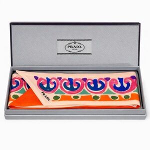 PRADA Multicolor 100% Silk Scarf Headband Bandeux W/ BOX NEW
